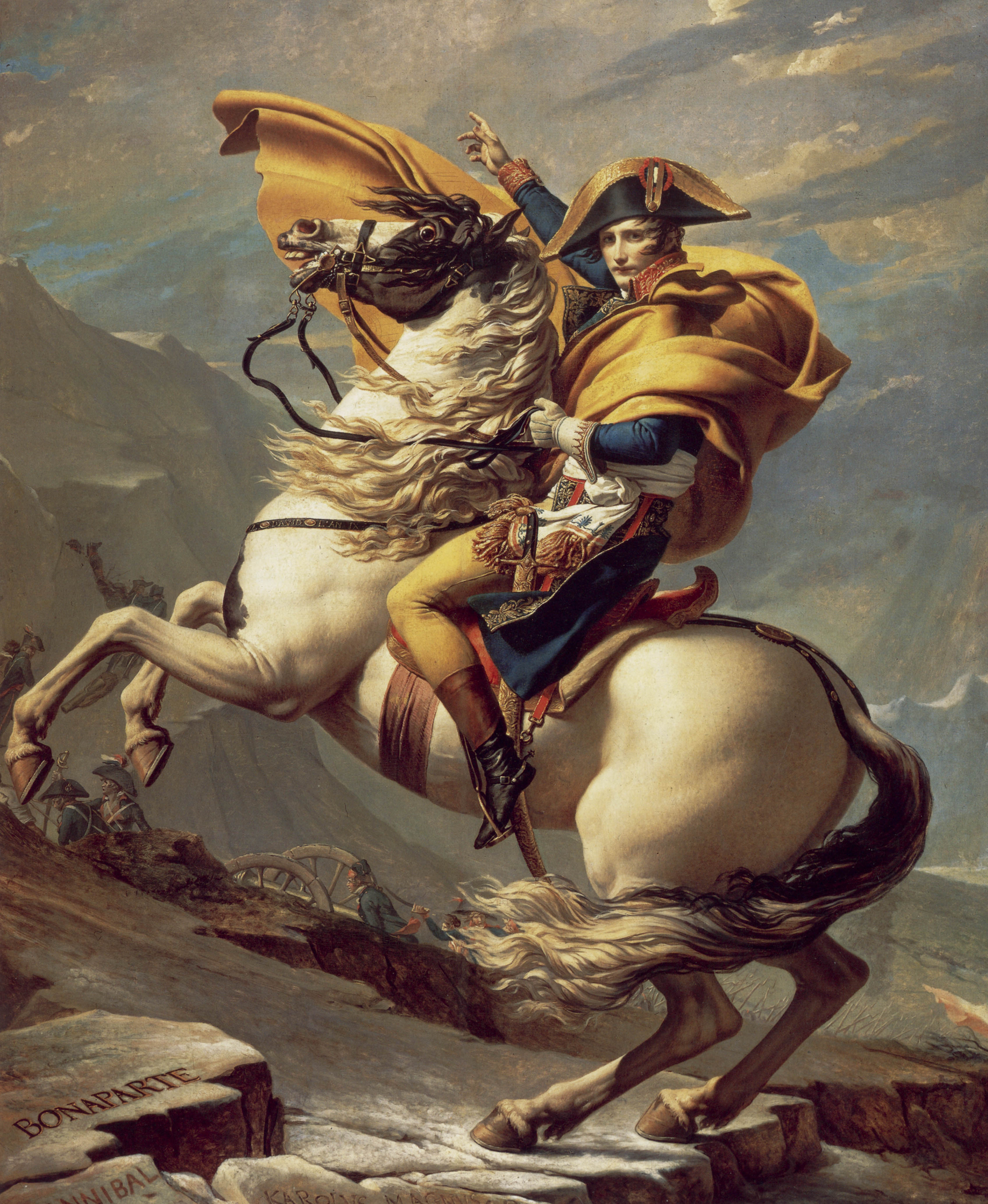 Painting of First Consul Napoleon Bonaparte (1801-1805) – Napoleon Crossing the Alps, painted by Jacques-Louis David.