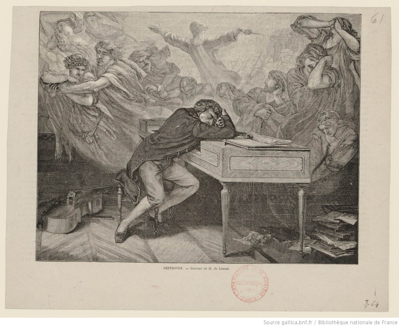 Beethoven slumped over a desk, and having fevered and unsettling visions. 