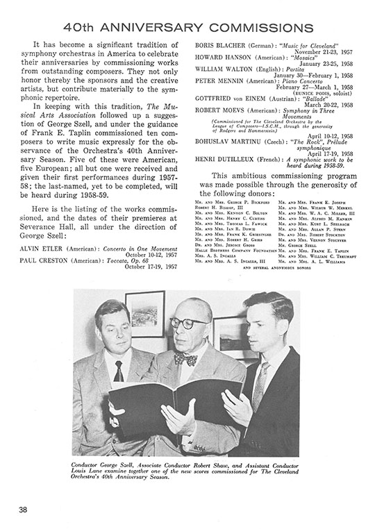 Article detailing the Cleveland Orchestra's 40th Anniversary Commissions