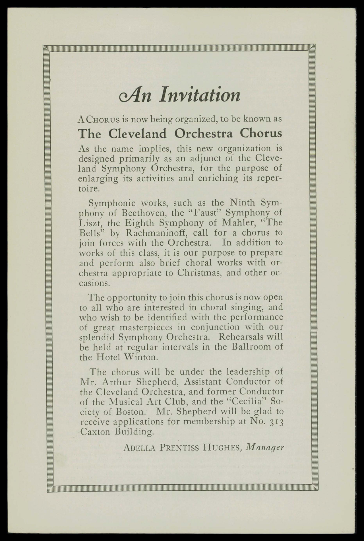Call for singers published in a Pops concert program, 10/31/1920