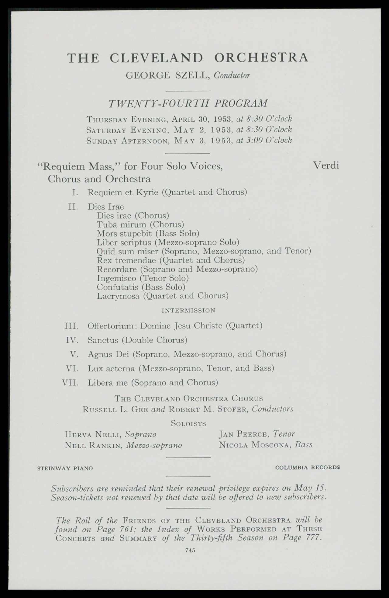 Program from the debut of the Cleveland Orchestra Chorus, with Gee and Stofer credited