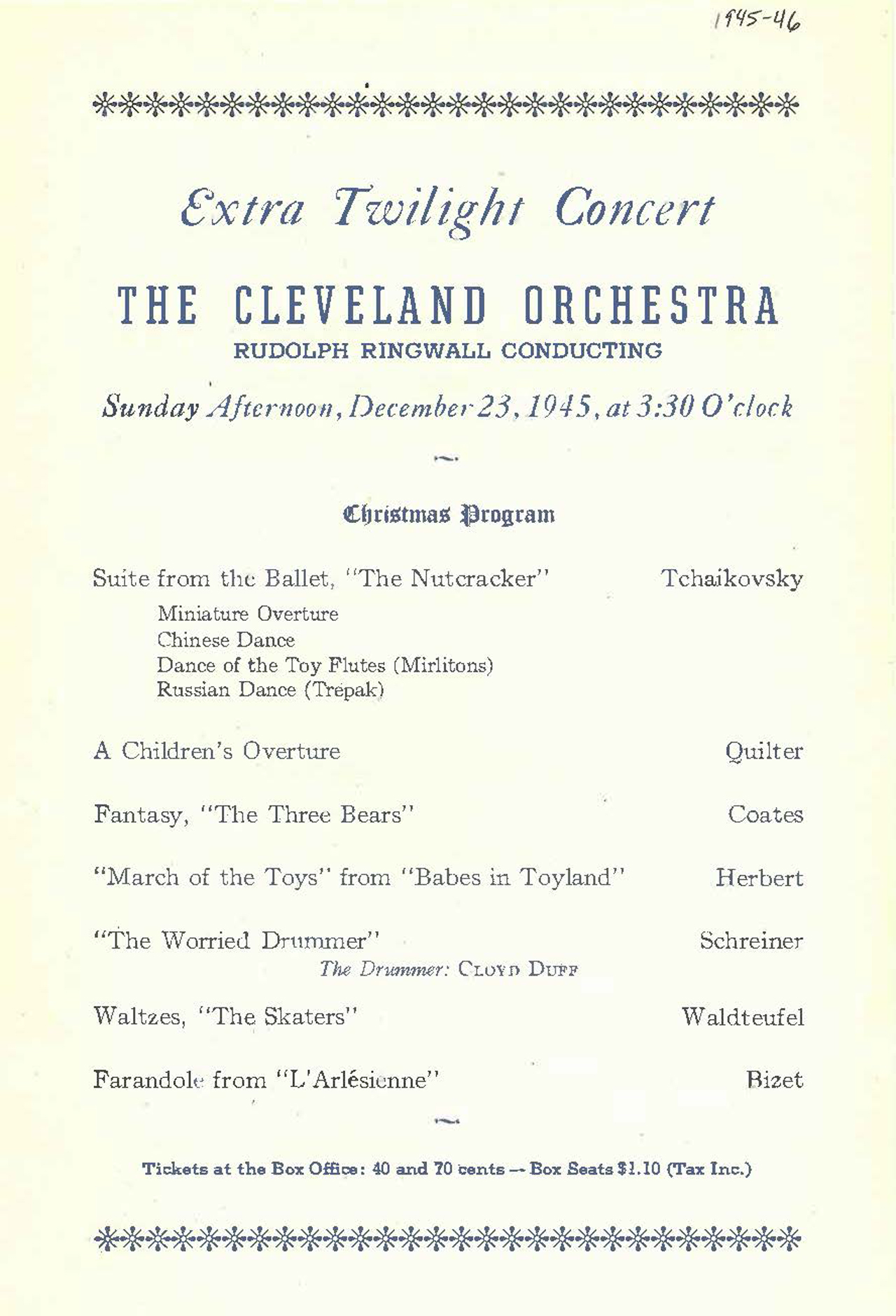1945 program from one of the earliest dedicated Christmas programs by The Cleveland Orchestra