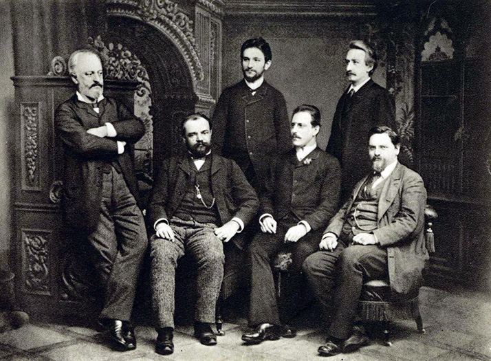 Czech postcard featuring Czech composers, photograph taken ca. 1885 (Dvořák is 2nd from left)