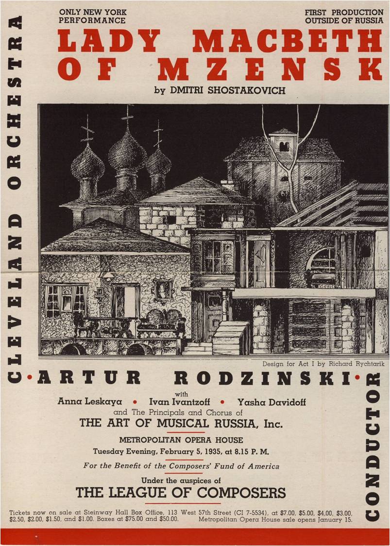 Left: Flyer for performance of Lady Macbeth in Cleveland, 1934