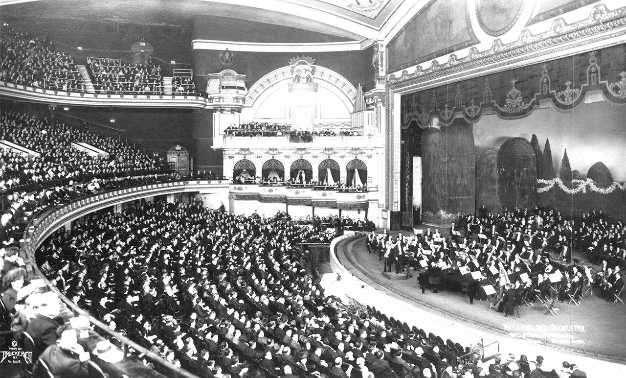The Orchestra performs under the baton of Nikolai Sokoloff at New York City’s Hippodrome Theater in 1921.