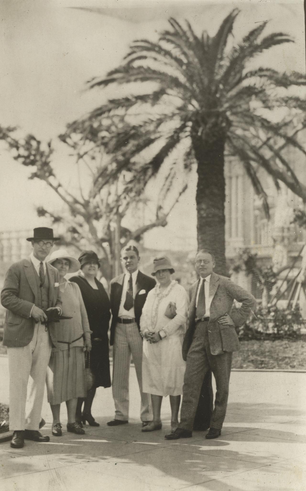 Nikolai Sokoloff (far left), Adella Prentiss Hughes (second from left), and other Musical Arts Association staff and family sightsee in Havana, Cuba in 1927.