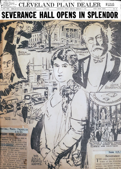 Clippings from the press regarding the opening of Severance, including the headline for a cover story by The Plain Dealer.